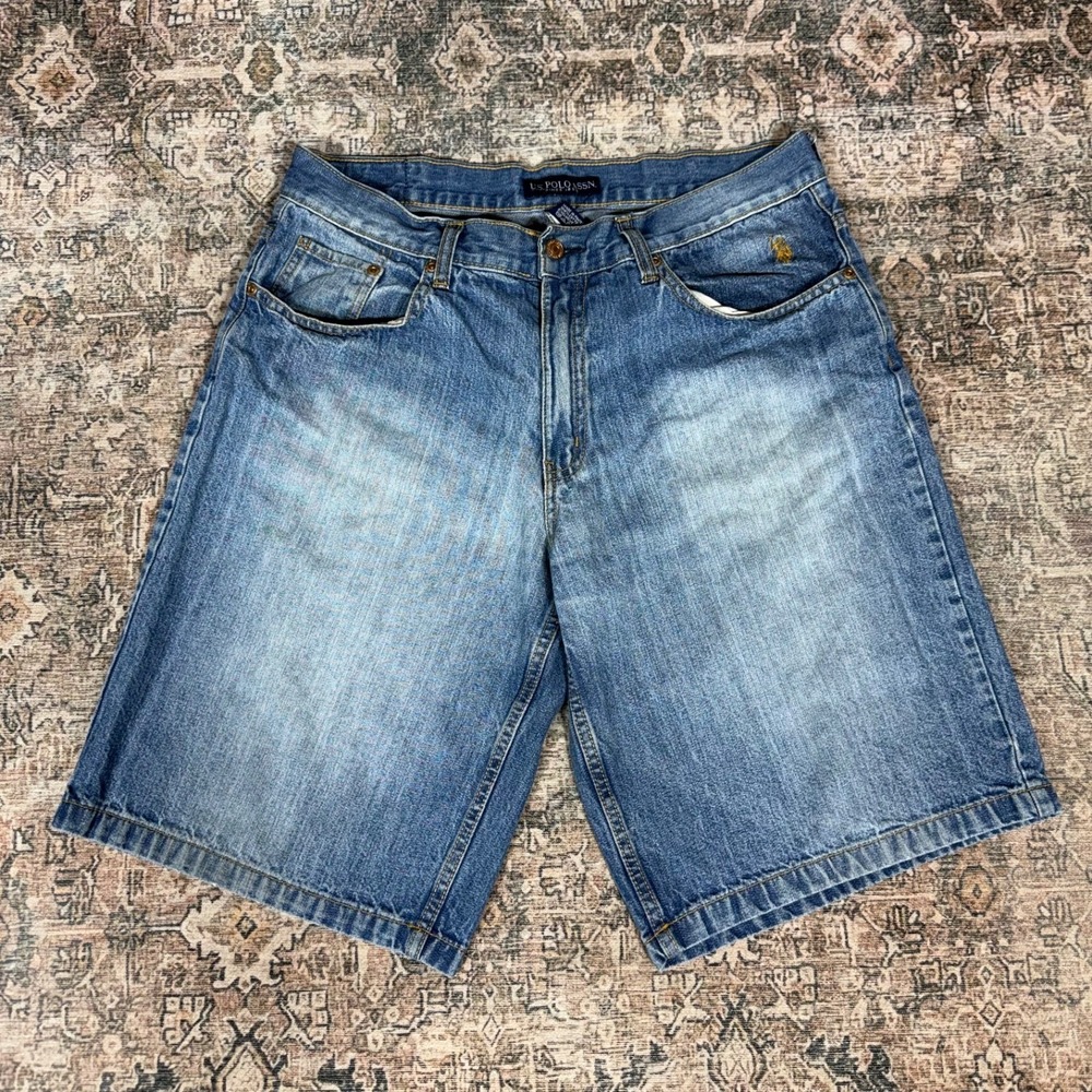 Vintage U.S. Polo Assn Denim Shorts Size 36 Baggy Light Wash Y2K Fade
